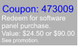 Coupon: 473009 Redeem for software panel purchase. Value: $24.50 or $90.00 See promotion.