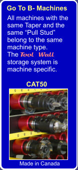 Go To B- Machines All machines with the same Taper and the same Pull Stud belong to the same  machine type. The Tool Wall storage system is machine specific. Made in Canada CAT50