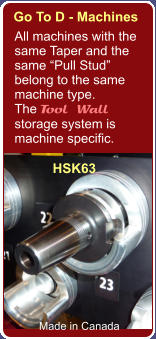 Go To D - Machines All machines with the same Taper and the same Pull Stud belong to the same  machine type. The Tool Wall storage system is machine specific. Made in Canada HSK63